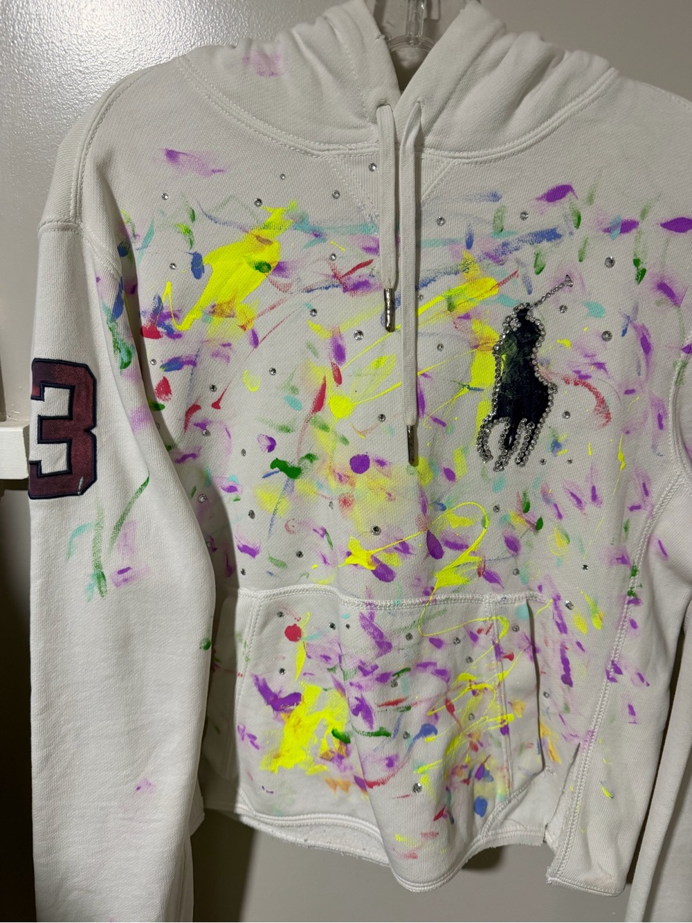 Ralph Lauren White Paint-Splatter Polo Zip-Up Hoodie - Men
